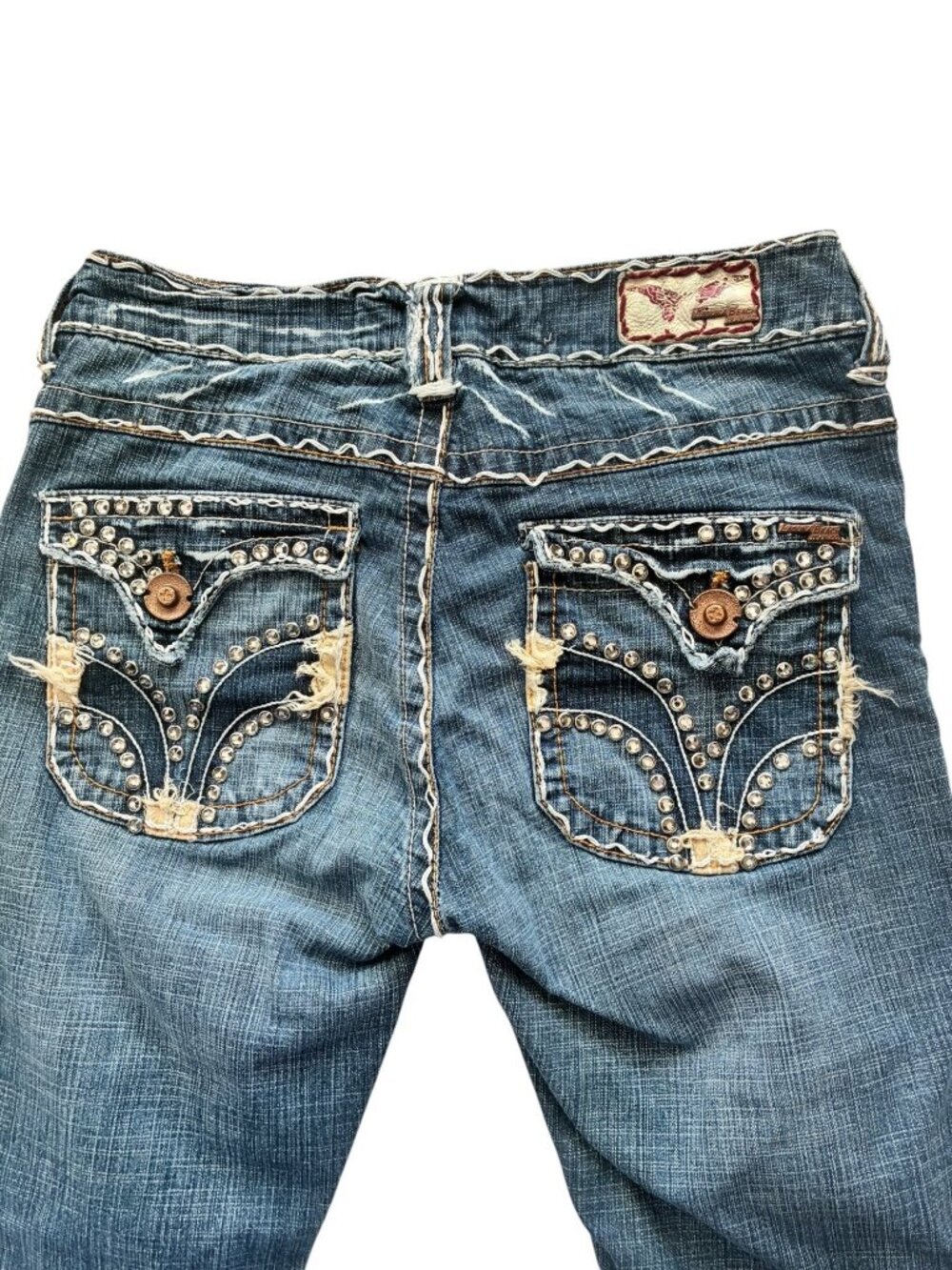 Laguna Beach Jeans Women Size‎ 28 Thick StitchY2K Skull Cap Pockets Embellished